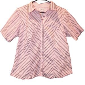 AT LAST & COMPANY STRETCH women's plus size 1x light pink black striped blouse